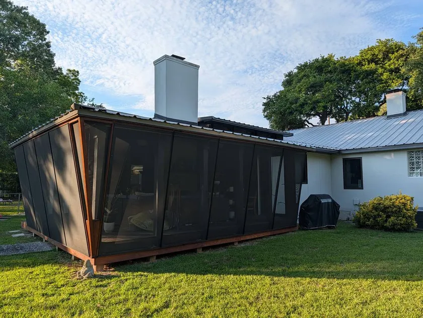 Screened porch addition, metal roof